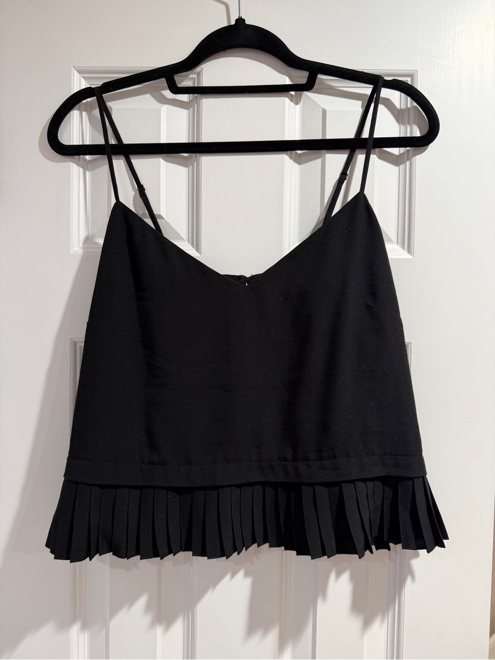 NWOT French Connection Black Pleated-Hem Tank Top, Size Medium